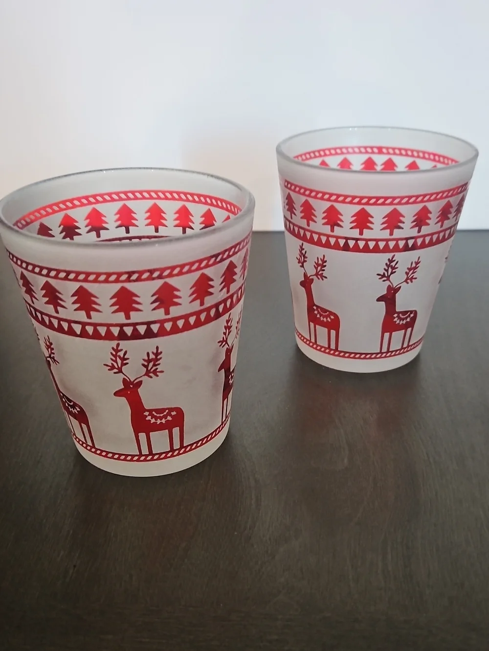 Set of 2 Vintage Pier 1 Frosted Red Reindeer Old Fashioned Glass